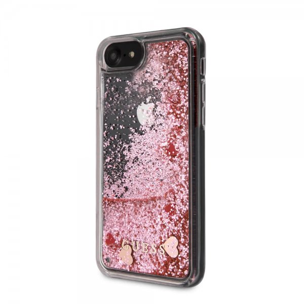 Guess iPhone 7/8/SE Cover Glitter Floating Hearts Pink