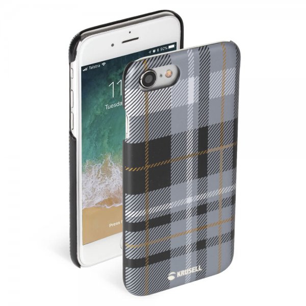 Krusell iPhone 7/8/SE Cover Limited Plaid Dark Grey