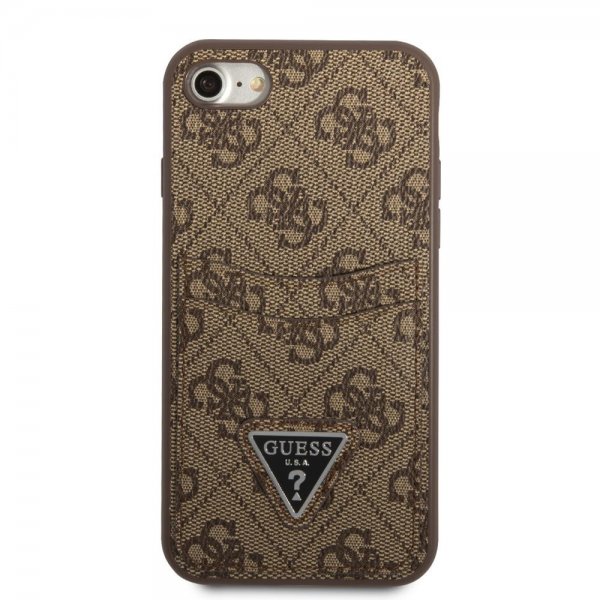 Guess iPhone 7/8/SE Cover Double Cardslot Metal Triangle Brun