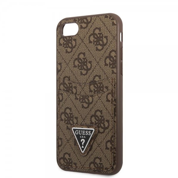 Guess iPhone 7/8/SE Cover Double Cardslot Metal Triangle Brun
