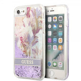 Guess iPhone 7/8/SE Cover Liquid Glitter Flower Pattern Lilla