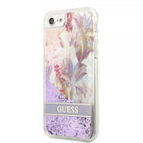 Guess iPhone 7/8/SE Cover Liquid Glitter Flower Pattern Lilla