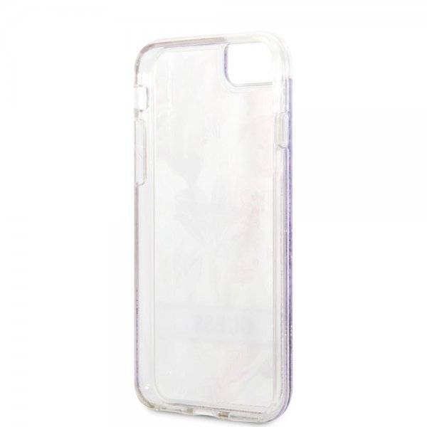 Guess iPhone 7/8/SE Cover Liquid Glitter Flower Pattern Lilla