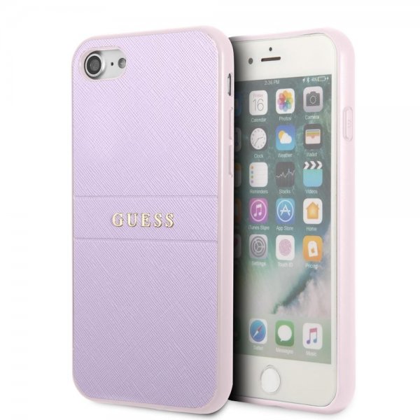 Guess iPhone 7/8/SE Cover Saffiano Metal Logo Lilla