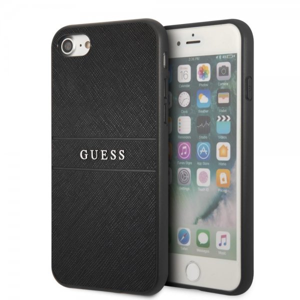 Guess iPhone 7/8/SE Cover Saffiano Metal Logo Sort