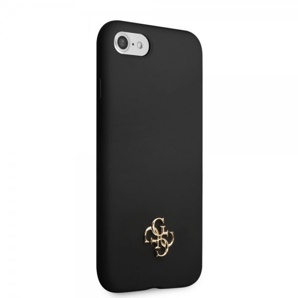 Guess iPhone 7/8/SE Skal Silicone Metal Logo 4G Sort