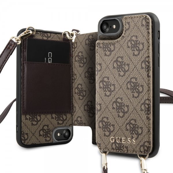 Guess iPhone 7/8/SE Skal Crossbody Cardslot Cover Brun