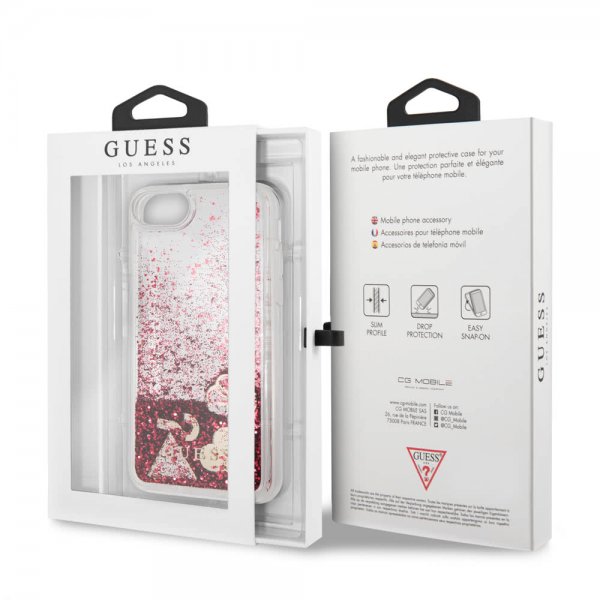 Guess iPhone 7/8/SE Cover Glitter Hearts Rød