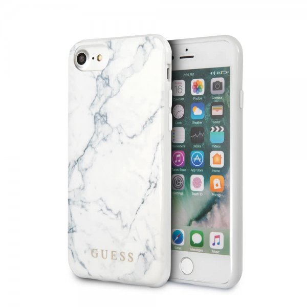 Guess iPhone 7/8/SE Skal Marble Cover Hvid
