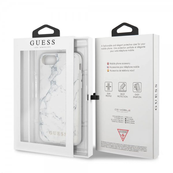 Guess iPhone 7/8/SE Skal Marble Cover Hvid