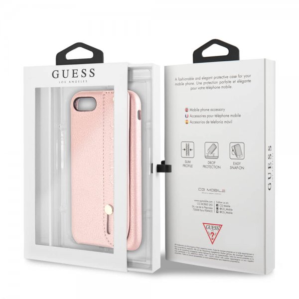Guess iPhone 7/8/SE Cover Saffiano Remtaske Rosaguld