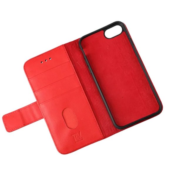 Rvelon iPhone 7/8/SE Cover Ægte læder Kortlomme Rød