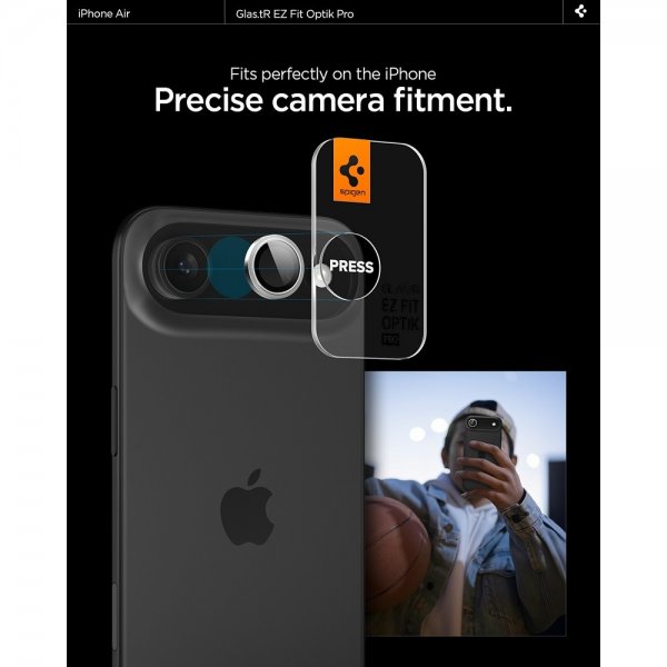 Spigen iPhone Air Kamerabeskyttelse GLAS.tR EZ Fit Optik Pro 2-pak Sølv