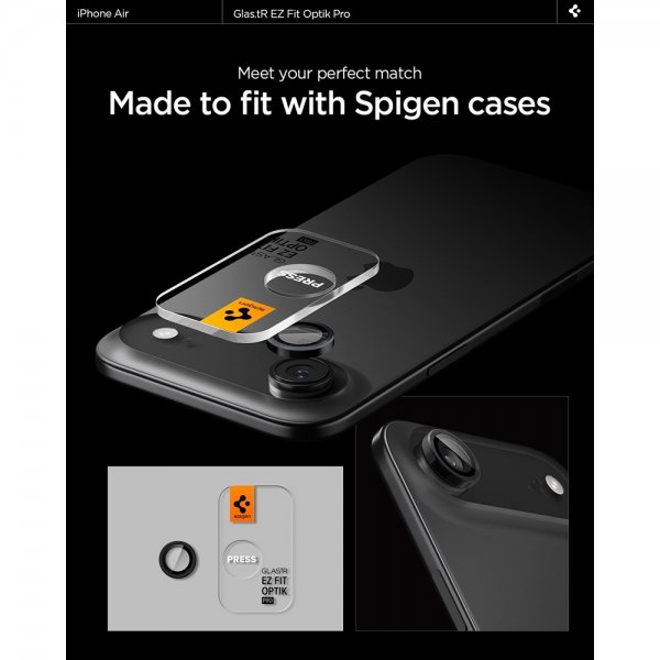 Spigen iPhone Air Kamerabeskyttelse GLAS.tR EZ Fit Optik Pro 2-pak Sort