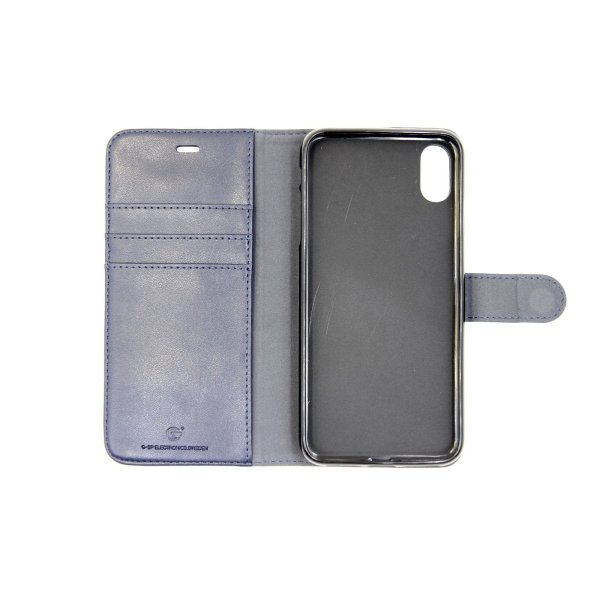iPhone Xs Max Etui Ægte Læder Kortlomme Blå