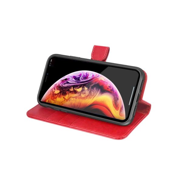 iPhone Xs Max Etui Ægte Læder Kortlomme Rød