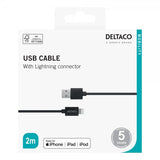 Deltaco USB-A-kabel med Lightning-stik 2m Sort