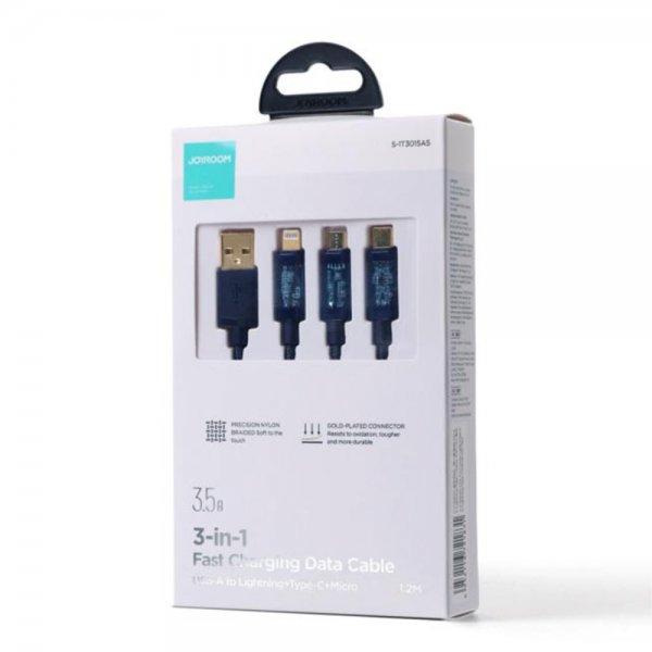 Joyroom Kabel 3-i-1 Hurtigopladningskabel 1.2m Sort
