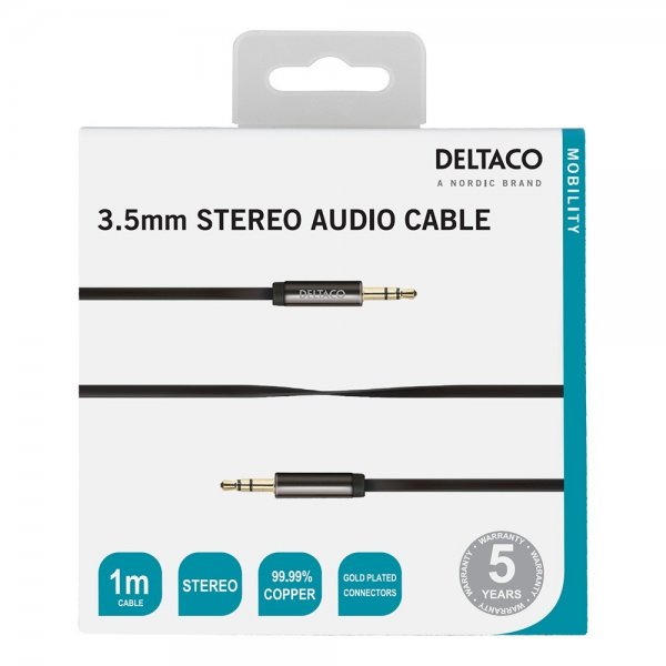 Deltaco Kabel 3.5mm Stereo Audio Kabel 1m Sort