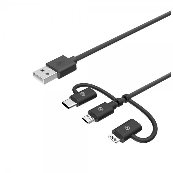 Celly Kabel 3i1 Micro-USB/USB-C/Lightning 1m Sort