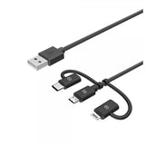 Celly Kabel 3i1 Micro-USB/USB-C/Lightning 1m Sort