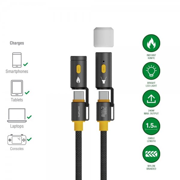 4smarts Kabel 3i1 USB-C Sæt Explorer 240W 1.5m Sort