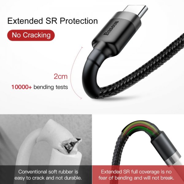 Baseus Kabel Cafule Cable USB-A/USB-C 3m Grå Sort