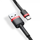 Baseus Kabel Cafule Cable USB-A/USB-C 3m Rød Sort