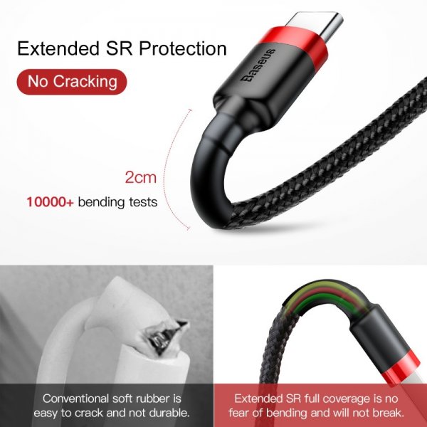 Baseus Kabel Cafule Cable USB-A/USB-C 3m Rød Sort