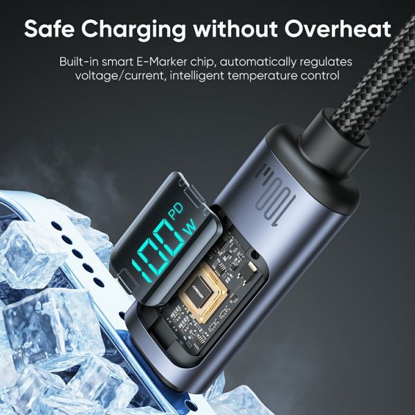 Joyroom Kabel Digital Display Fast Charging Cable USB-C til USB-C 100W 1.2m