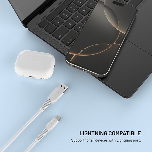 Fixed Kabel Liquid Silikone USB-A/Lightning 1.2m Hvid