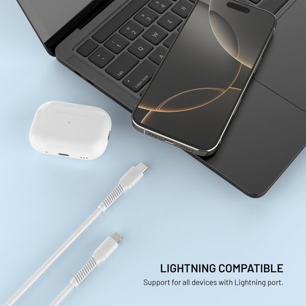 Fixed Kabel Liquid Silicone USB-C/Lightning 1,2 m Hvid