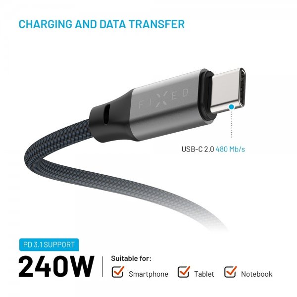Fixed Kabel Magnetisk USB-C til USB-C 240W 1.2m