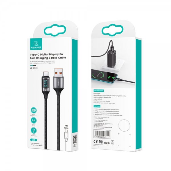 USAMS Kabel U78 Display USB-A/USB-C 1.2 m Sort