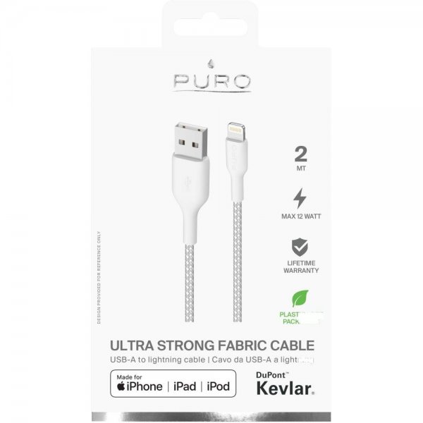 Puro Kabel Ultra Strong Fabric Cable USB-A/Lightning 2m Hvid