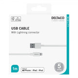 Deltaco Kabel USB-A-kabel med Lightning-stik 1m Hvid