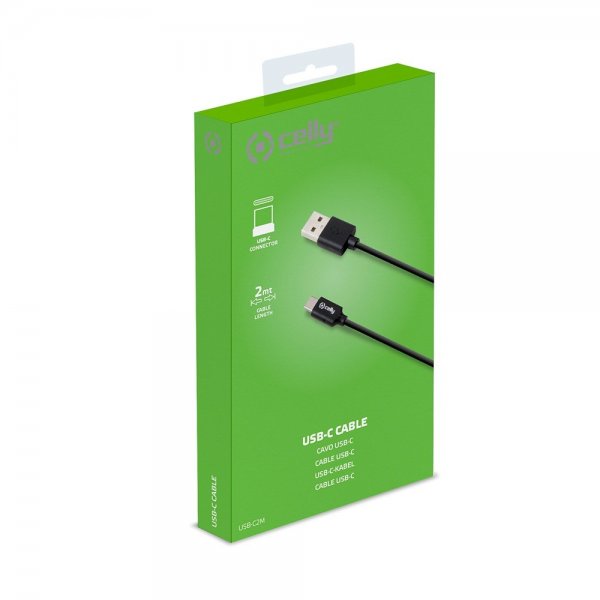 Celly Kabel USB-A til USB-C 2m Sort