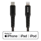 Deltaco Kabel USB-C til Lightning 1 meter Stofbeklædt Sort