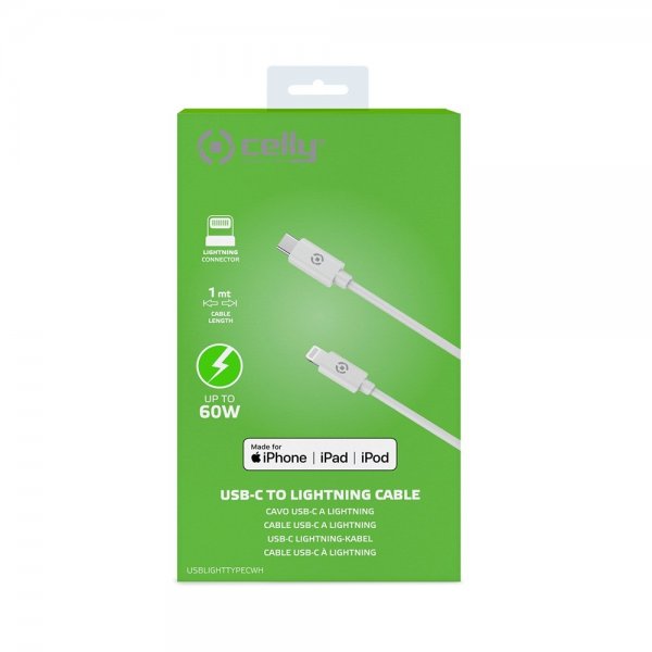 Celly Kabel USB-C til Lightning 1M Hvid