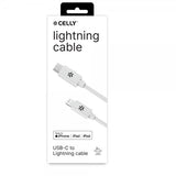 Celly USB-C til Lightning-kabel 2M Hvid