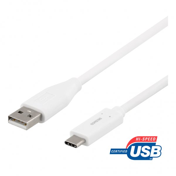 Deltaco Kabel USB-C til USB-A 2 meter Hvid