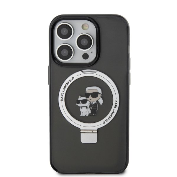 Karl Lagerfeld iPhone 15 Plus Cover Ring Stand MagSafe Sort