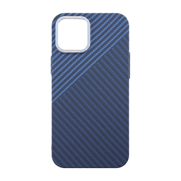 iPhone 12 Pro Max Cover Kulfibermønster Blå Grå