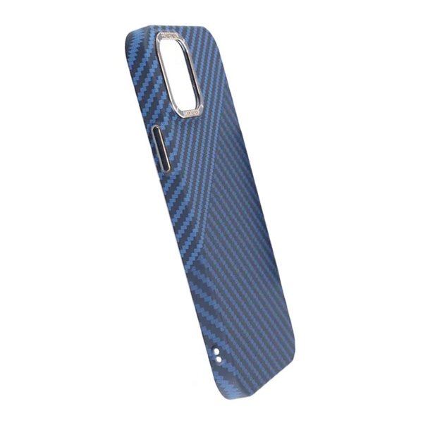 iPhone 12 Pro Max Cover Kulfibermønster Blå Grå