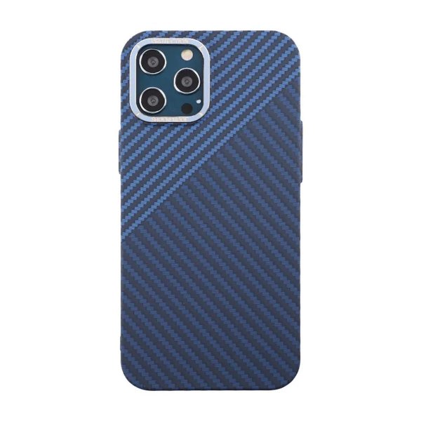 iPhone 12 Pro Max Cover Kulfibermønster Blå Grå