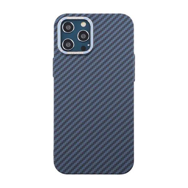 iPhone 12 Pro Max Cover Kulfibermønster Blå