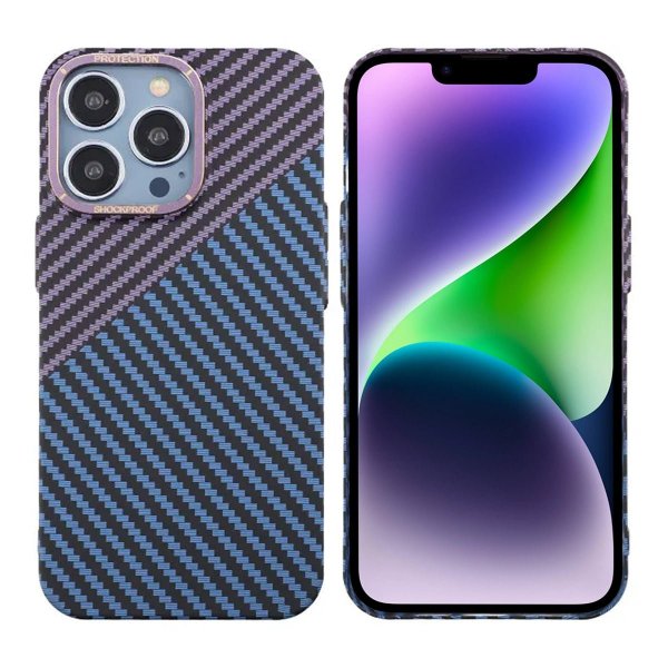 iPhone 13 Pro Cover Kulfiber Mønster Blå Lilla