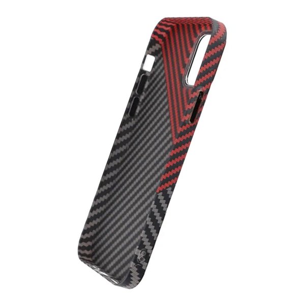 iPhone 13 Pro Max Cover Kulfibermønster Sort Rød