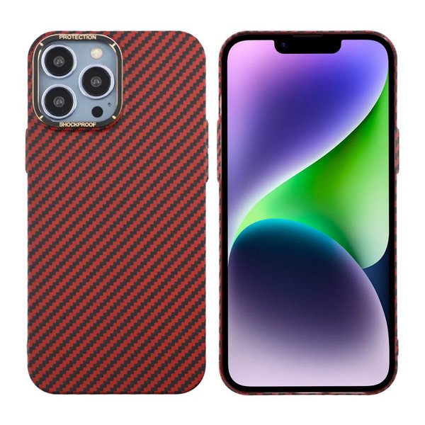 iPhone 13 Pro Max Cover Kulfibermønster Rød