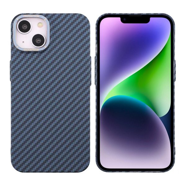 iPhone 14 Cover Kulfibermønster Blå
